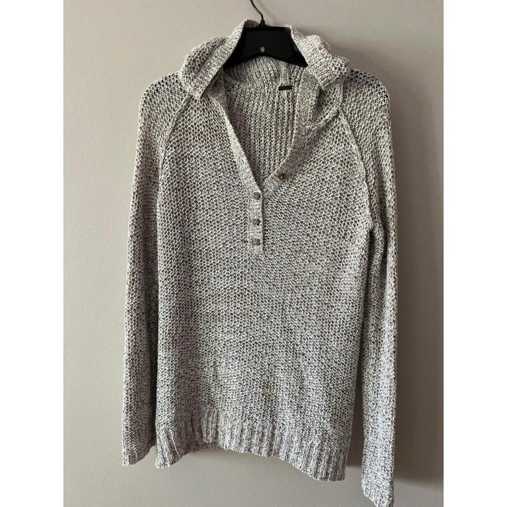 Free People Knit Marbled Hooded Henley Medium